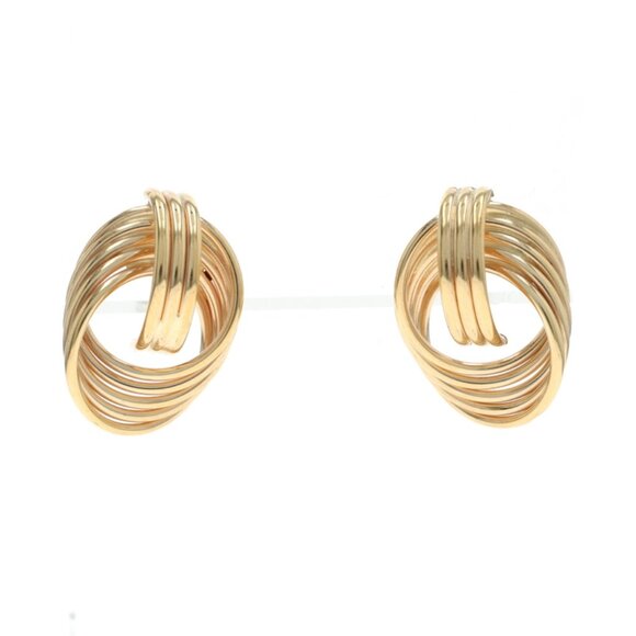 Yellow Gold Interlocking Circle Stud Earrings 14k Gemometric Pierced - Picture 1 of 4